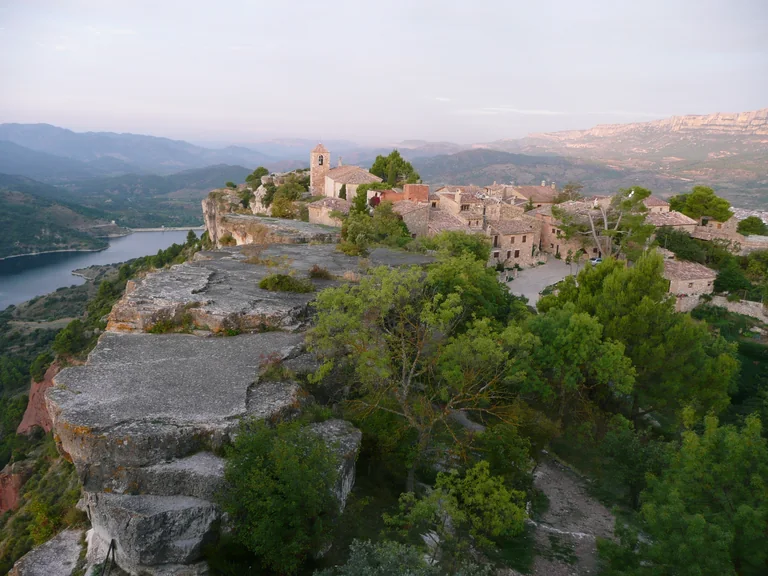 Siurana village and Santa Maria church above the reservoir