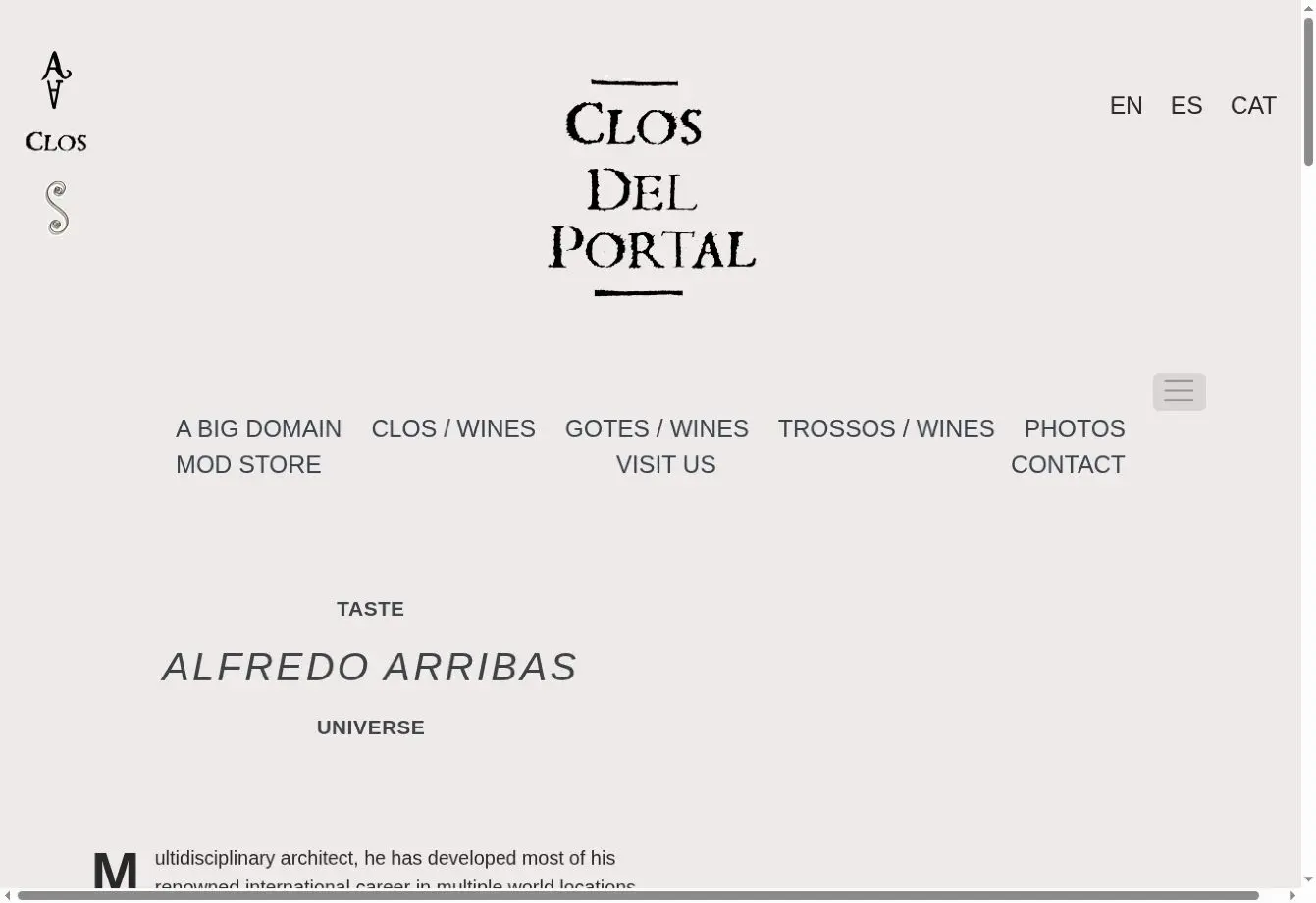 Clos del Portal official website showing Alfredo Arribas and the producer's Priorat wine projects