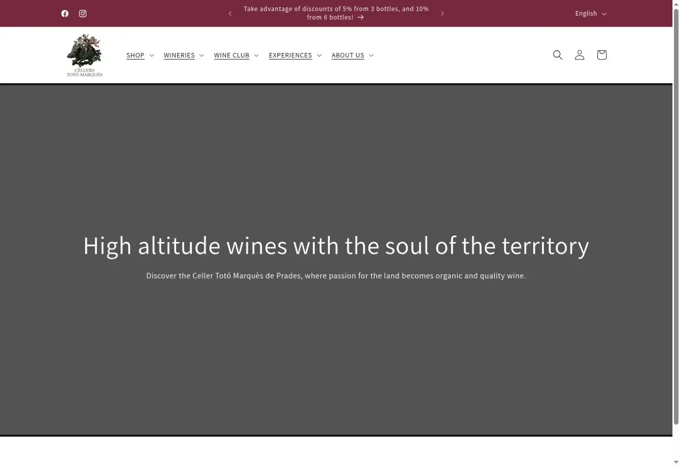 Bodegas Totó Marqués official website showing its high-altitude wine identity