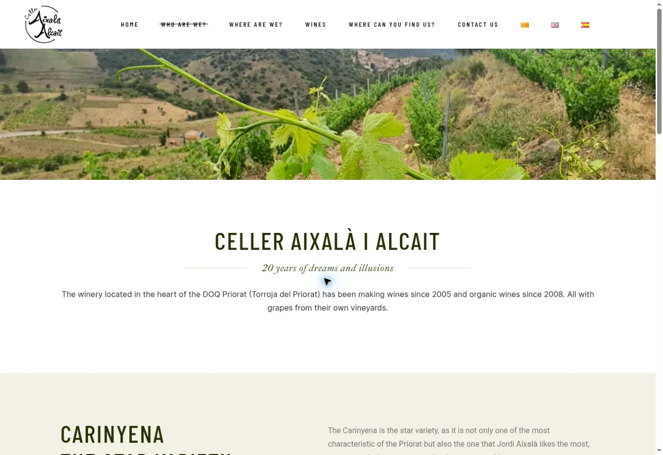 Celler Aixalà i Alcait official website showing its Torroja vineyards and family winery