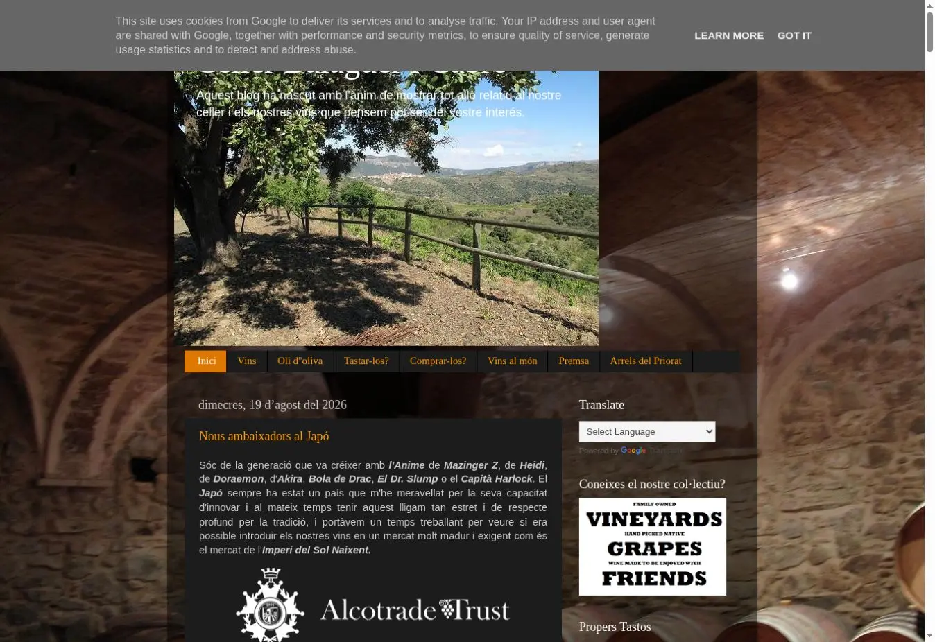 Celler Balaguer i Cabré official journal showing its current winery and vineyard news