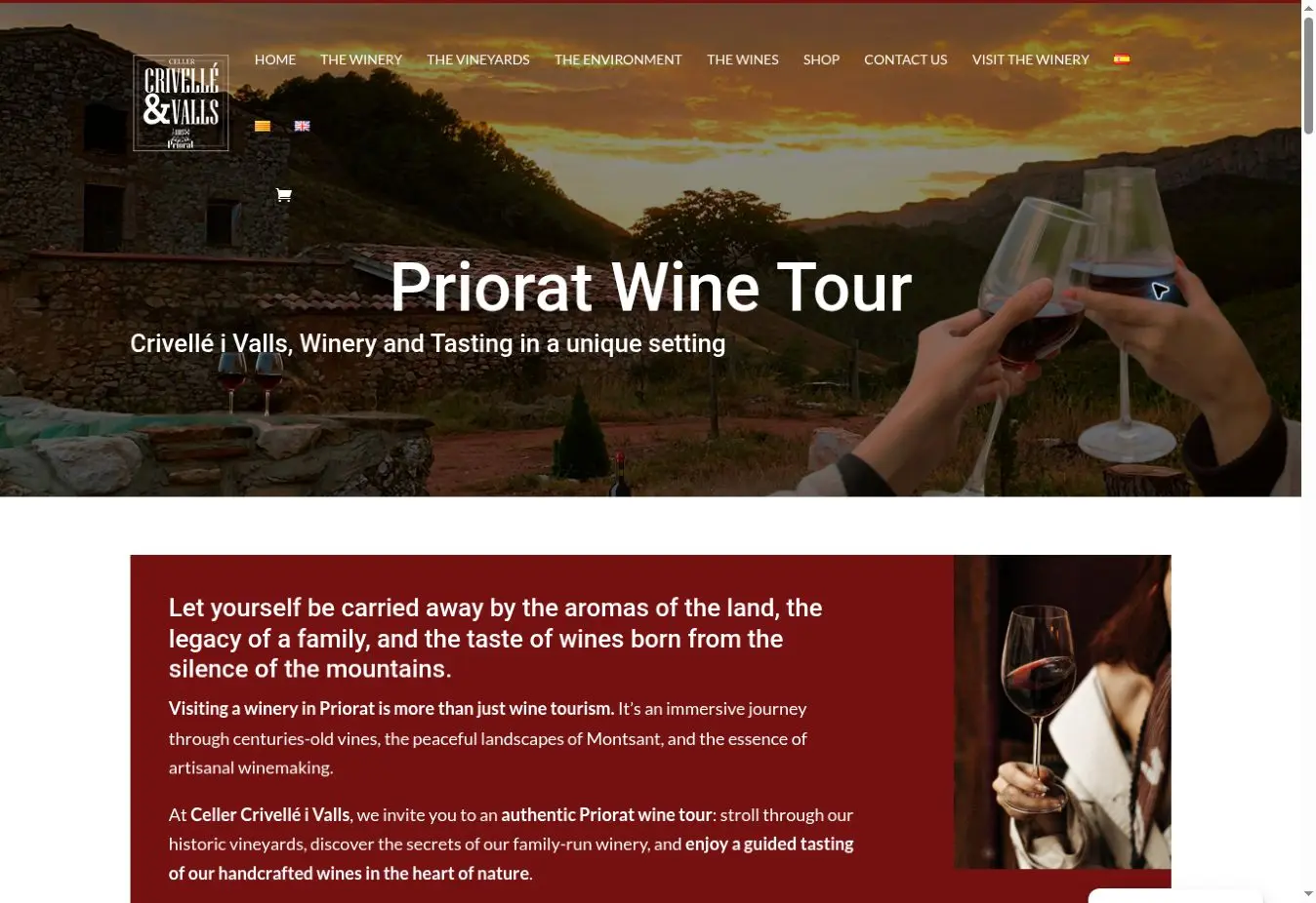 Celler Crivellé i Valls official website showing its Priorat winery visit page