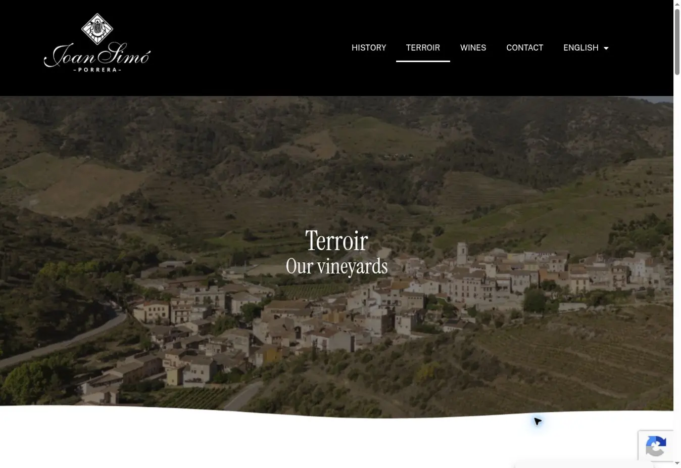 Celler Joan Simó official website showing its Porrera vineyards and terroir