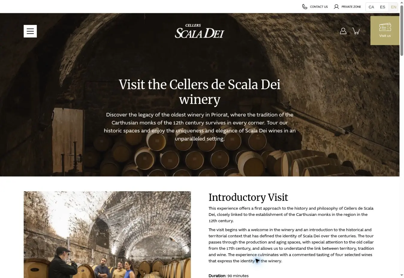 Cellers Scala Dei official website showing its historic cellar and current visitor programme