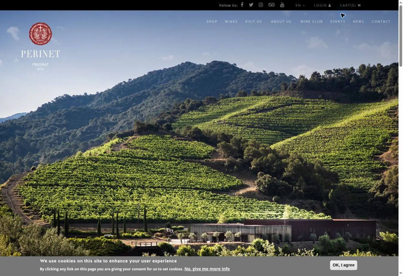 Perinet official website showing its terraced Priorat vineyard and winery identity