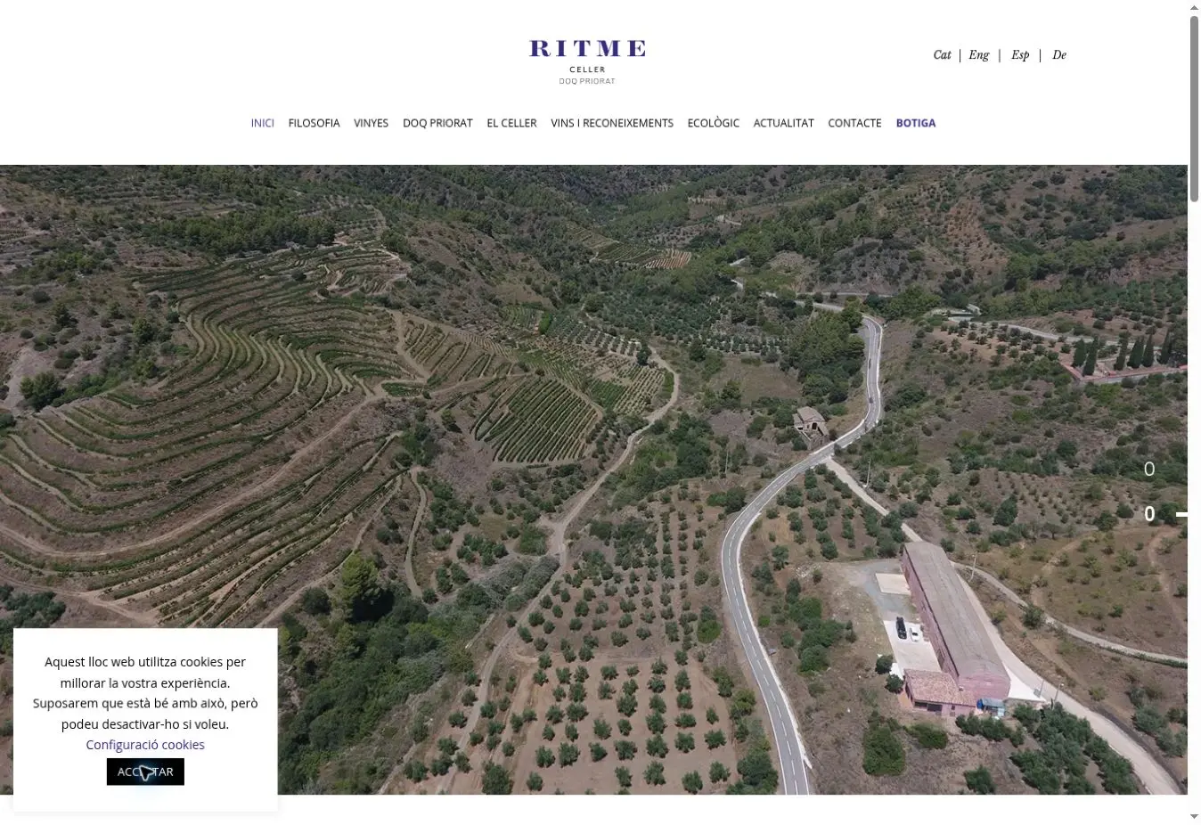 Ritme Celler official website showing its La Vilella Alta winery and Priorat range